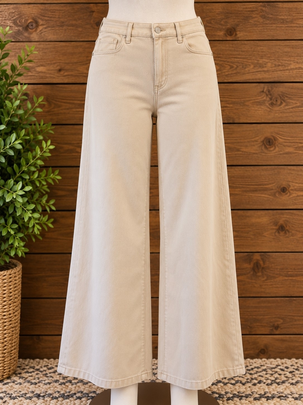 PAIGE High-Rise Wide Leg Jeans in Light Cream
